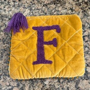 Yellow Quilted Pouch with Purple Letter F